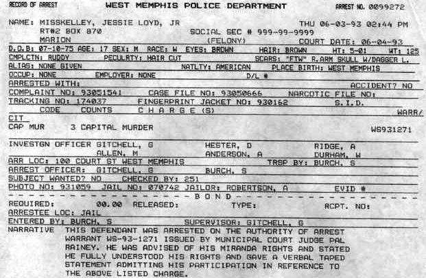 Misskelley arrest warrant